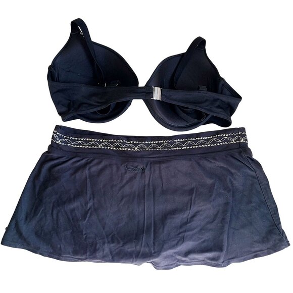 Swimsuit Top & Skirted Bottom Set Black Beaded Embroidered Padded Underwire - Picture 2 of 16